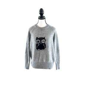 Ricki's Soft Gray Knit Owl Sweater Crewneck Size Medium